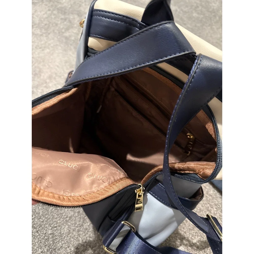 CLUCI Colorblock Convertible Backpack Purse Veg Women Cream‎ Navy Bluean Leather